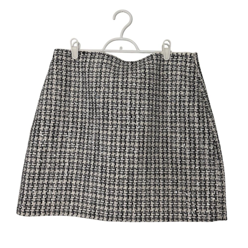 LOFT Tweed Mini Skirt Women's Size 10 Metallic Sequin Black White Party Holiday - Picture 4 of 13